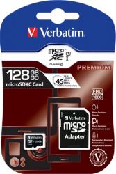 VERBATIM / Memriakrtya, microSDXC, 128GB, CL10/U1, 90/10 MB/s, adapter, VERBATIM 