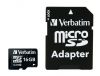 Memriakrtya, microSDHC, 16GB, CL10/U1, 45/10 MB/s, adapter, VERBATIM 